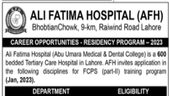 Ali Fatima Hospital Jobs In Lahore 2023 1