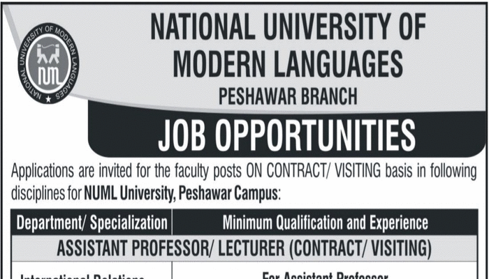 NUML University Jobs 2023 In Peshawar Campus Advertisement