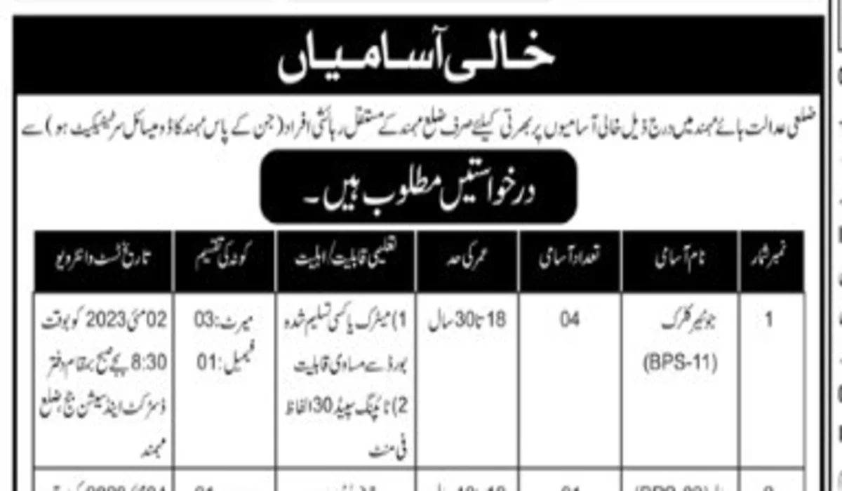District And Session Judge District Mahand Jobs 2023 Advertisement