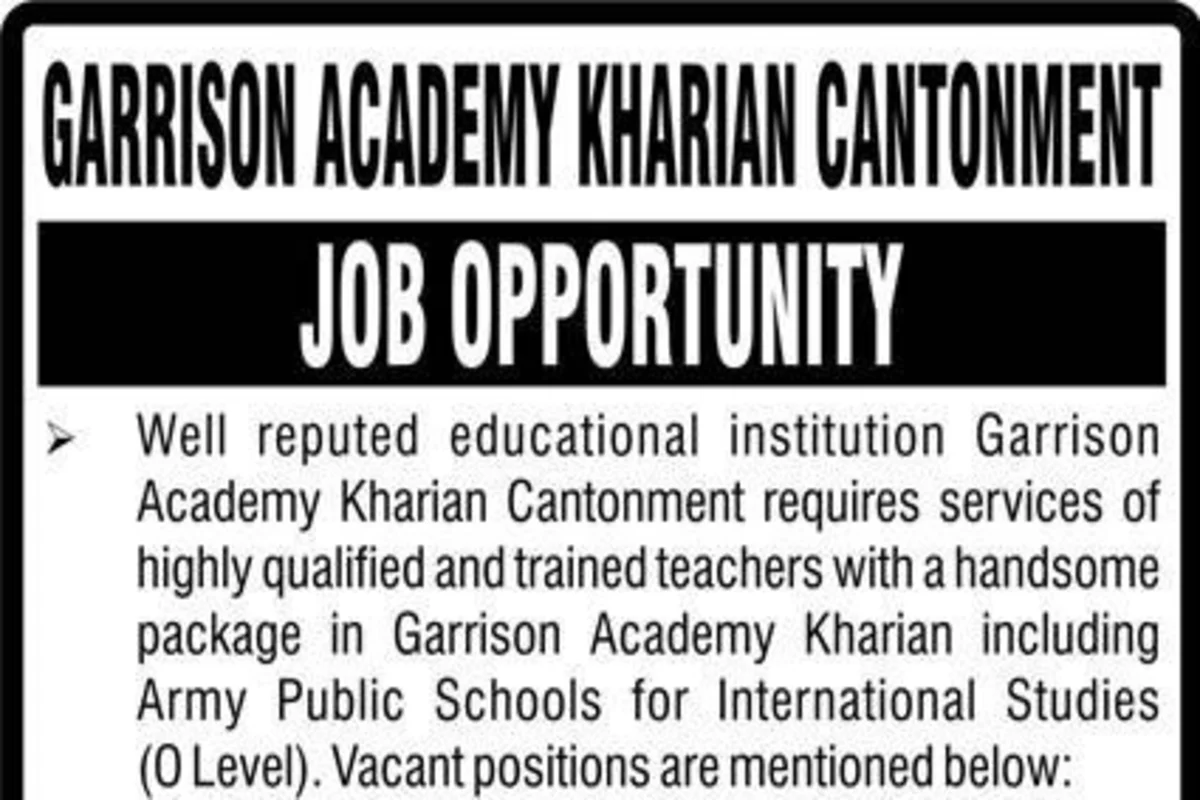 Garrison Academy Kharian Cantonment Jobs 2023