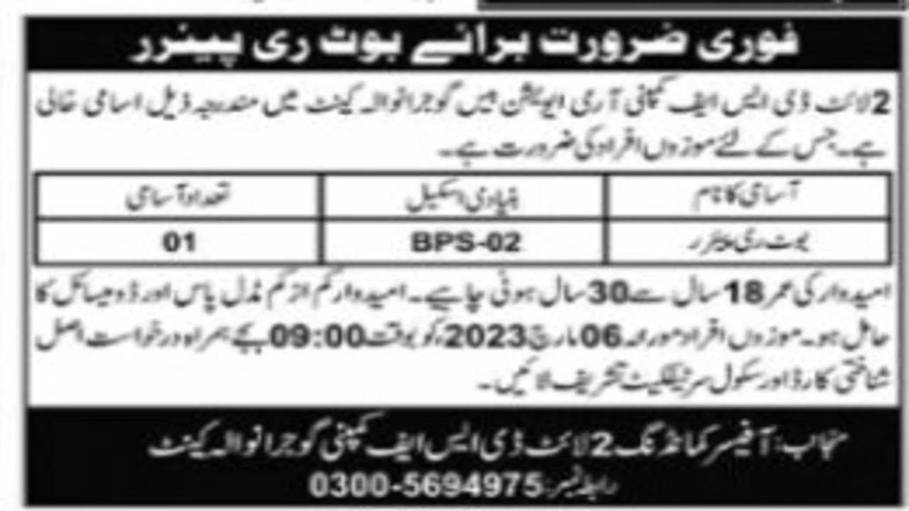 Gujranwala Government Jobs 2023 At Light DSF Company Advertisement