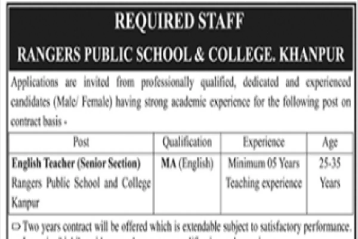 Rangers Public School Jobs In Khanpur 2023