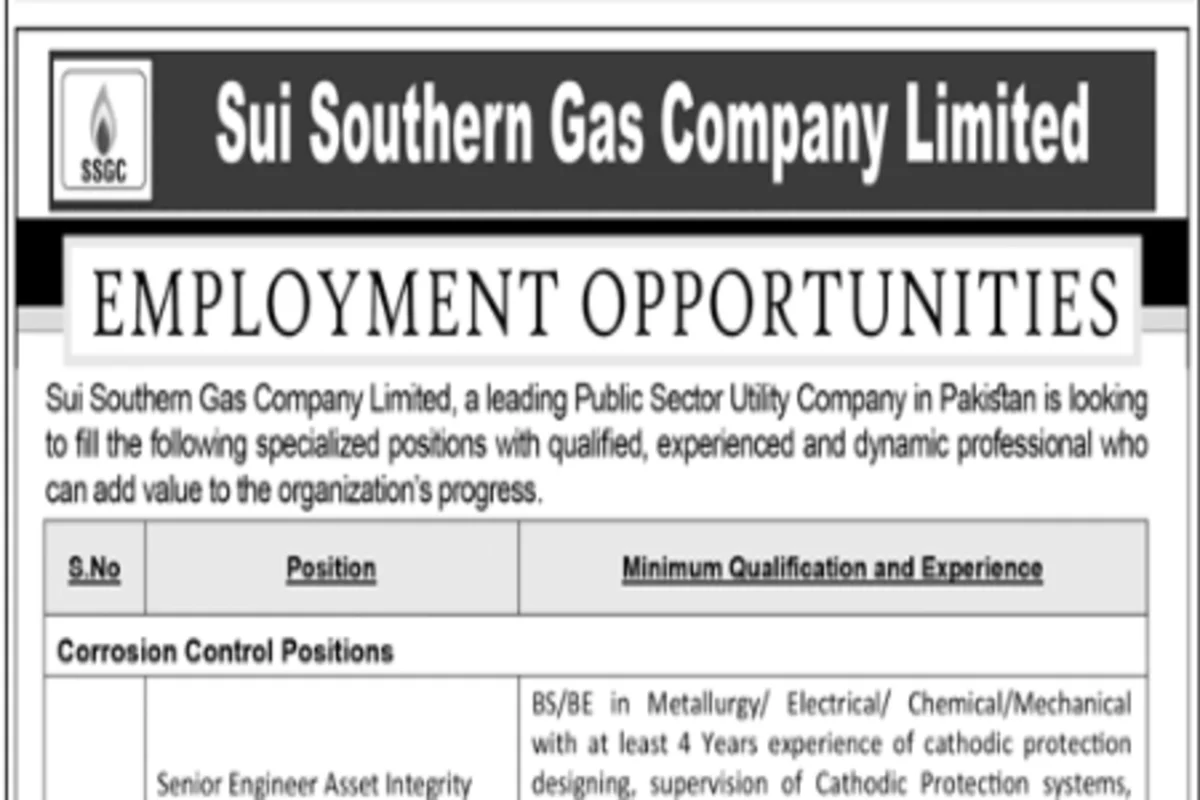 Sui Southern Gas Company Limited Jobs In Pakistan 2023 2