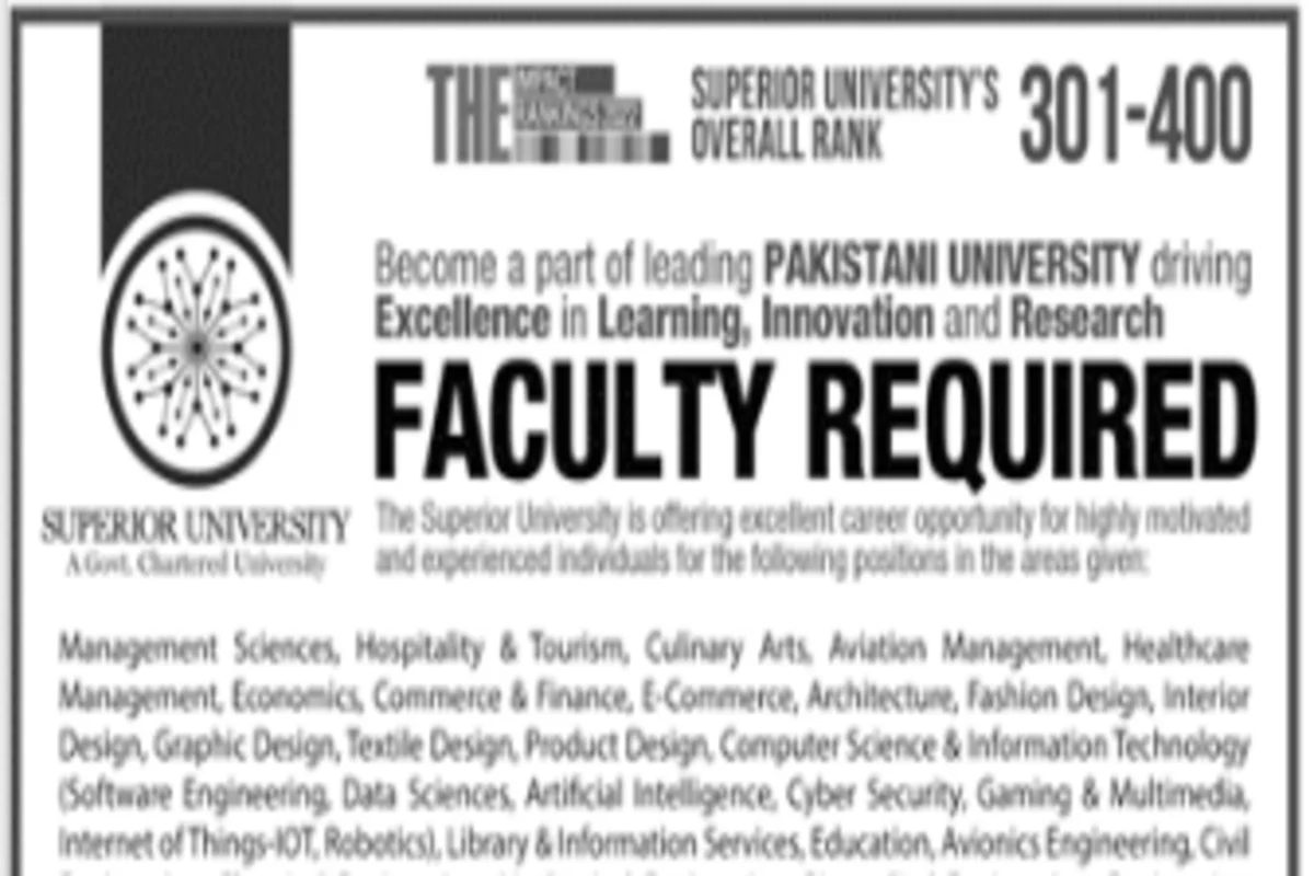 Superior Universitys Overall Rank Jobs In Pakistan 2023