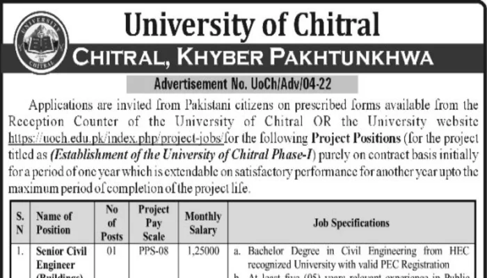University Of Chitral Government Jobs 2023 Advertisement