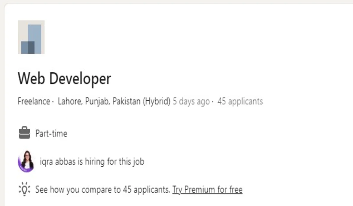 Web Developer Jobs Lahore 2023 Advertisement