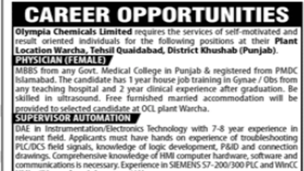 Olympla Chemicals Limited Jobs In Warcha March 2023